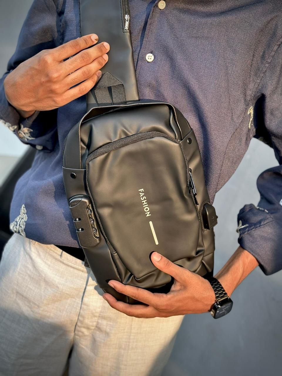 Fashion Anti-Theft Cross-Body Sling Bag for Men | USB Charging & Password Lock | Small Travel Water-Resistant Bag