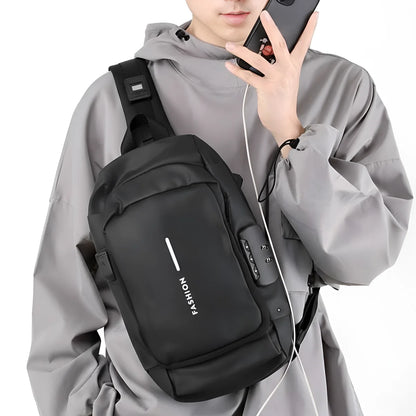 Fashion Anti-Theft Cross-Body Sling Bag for Men | USB Charging & Password Lock | Small Travel Water-Resistant Bag